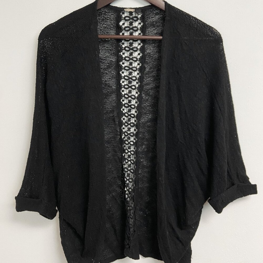Black Cardigan Sweater 3/4 sleeve short sleeve boho flowy baggy knit lightweight